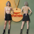 [1 of 1] Rewear Station Sexy Orange Crochet Halter Statement Top Black Skirt Set Baju Set  Jingga Hitam