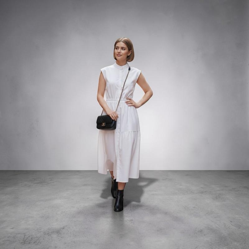 White Sleeveless Button-Front Maxi Dress