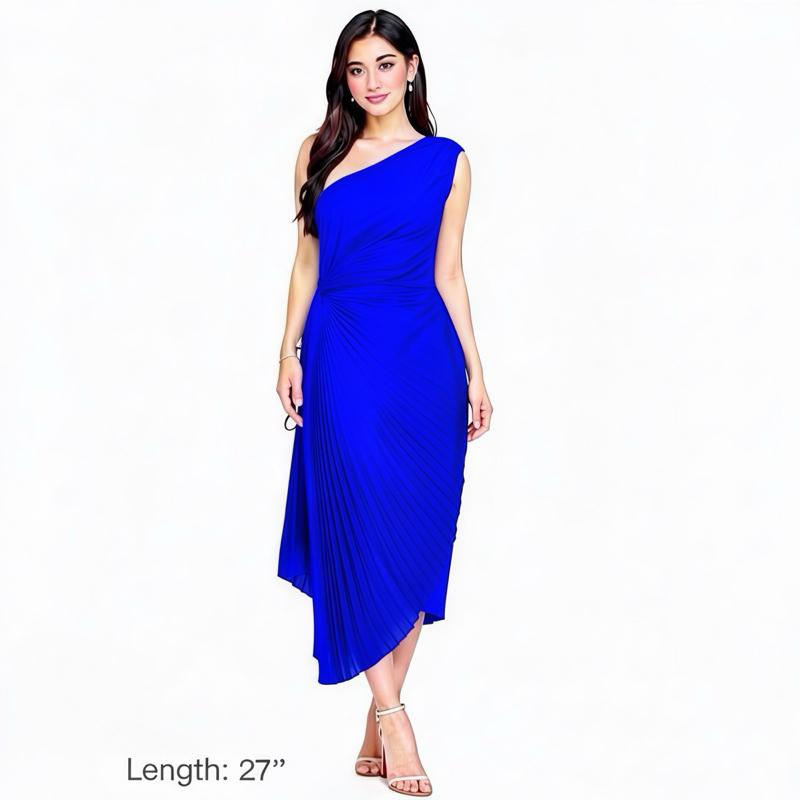 The rewear station One-Shoulder Pleated Casual women maxi dress