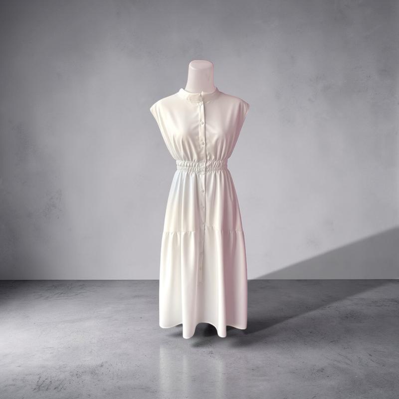 White Sleeveless Button-Front Maxi Dress