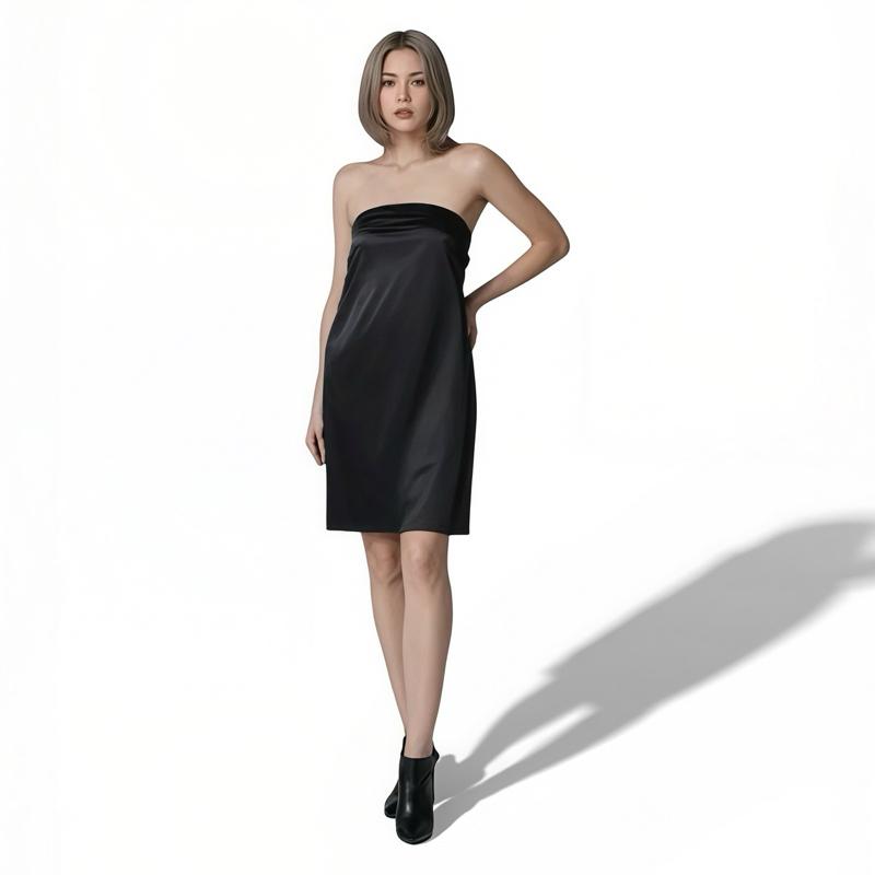 Elegant Black Satin Tube Dress with Back Tie | Mini Party Dress | Gaun Pendek Hitam elegant  dress  dinner black  dress  dinner