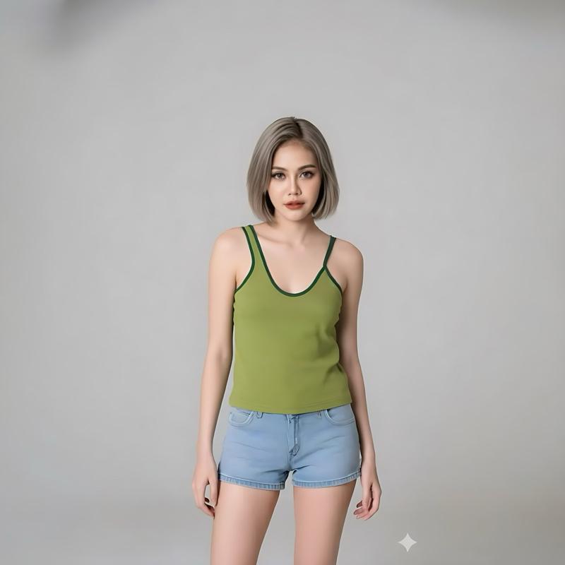 Lime Ribbed Single Strap Camisole Top