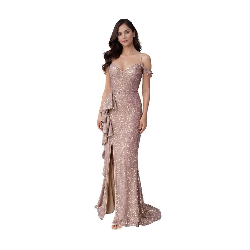 Champagne Sequin Evening Dress Set Necklace Earrings