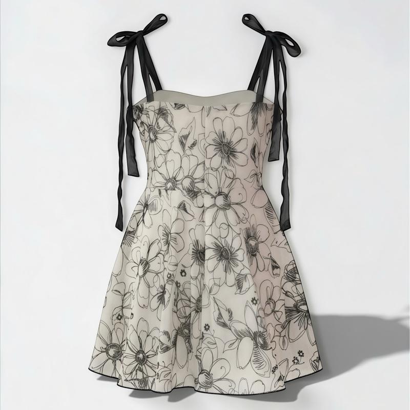 "Rewear Station Vintage Floral Mini Dress Ready Stock Malaysia Ribbon Strap Dress Baju Wanita Cantik"