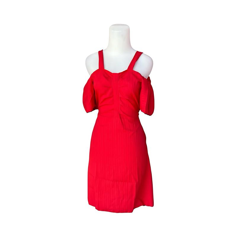 Red Cold Shoulder Mini Dress | Elegan Mini Dress Wanita | Pakaian Makan Malam & Acara | Gaya Moden